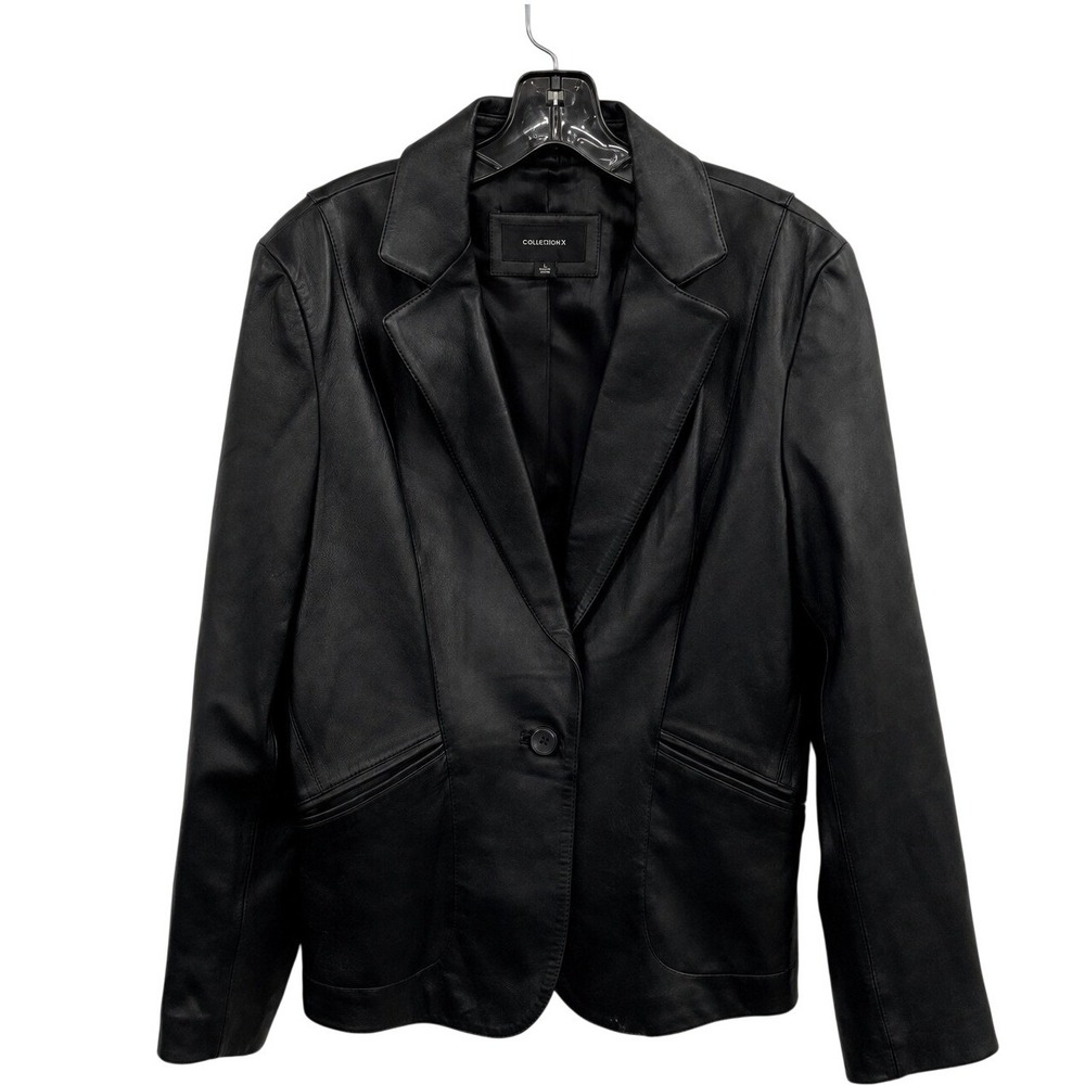 Colebrook Essentials Black Leather Jacket Blazer Womens Large G-III Apparel L